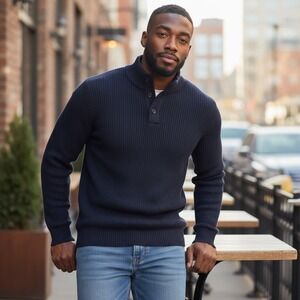 NWT Men's 1/4 Snap Mock Neck Pullover Sweater Long Sleeve Navy Blue Men's Medium